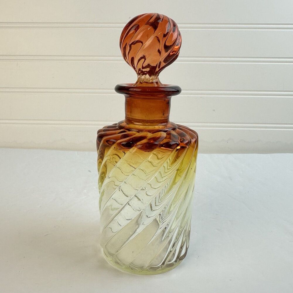 Baccarat Rose Tiente Perfume Dresser Bottle Crystal Swirl Twisted Bamboo 6.25"